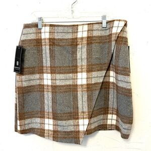 Bagatelle Collection Women’s Plaid Mini Skirt Sz Large Side Zip Brown/White/Gray